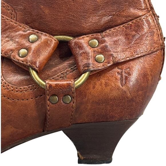 Frye Steffi Harness Cognac Brown Leather Back Zip Almond Toe Bootie Women 7.5 - Picture 4 of 10